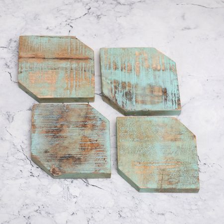 Vintage Style Handmade Wooden Coasters - Pack of 4